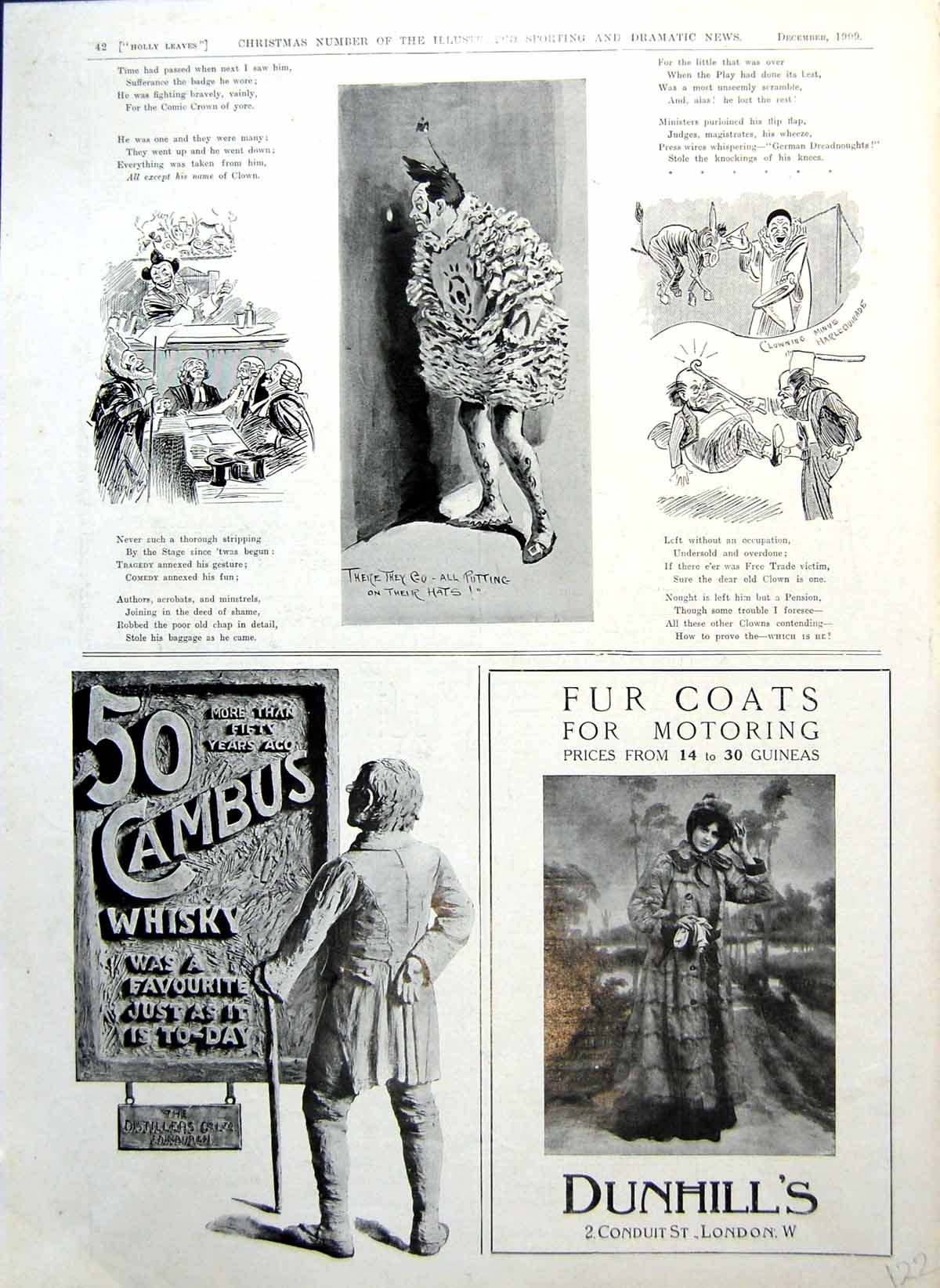 Antique Print Clown Whisky Fur Coats Boot Polishes Adler Car Adverts 1909 20th