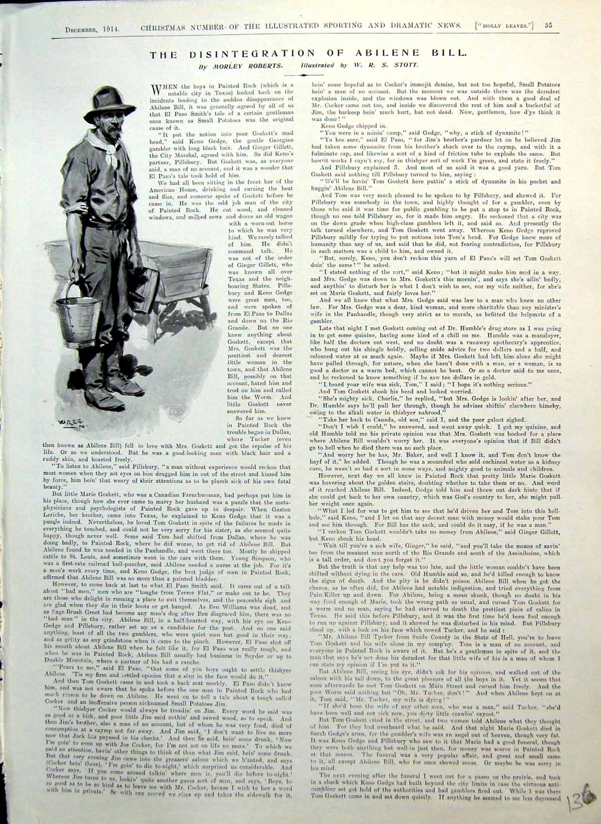 Antique Old Print Disintegration Abilene Bill Stott Man Woman Explosion 1914
