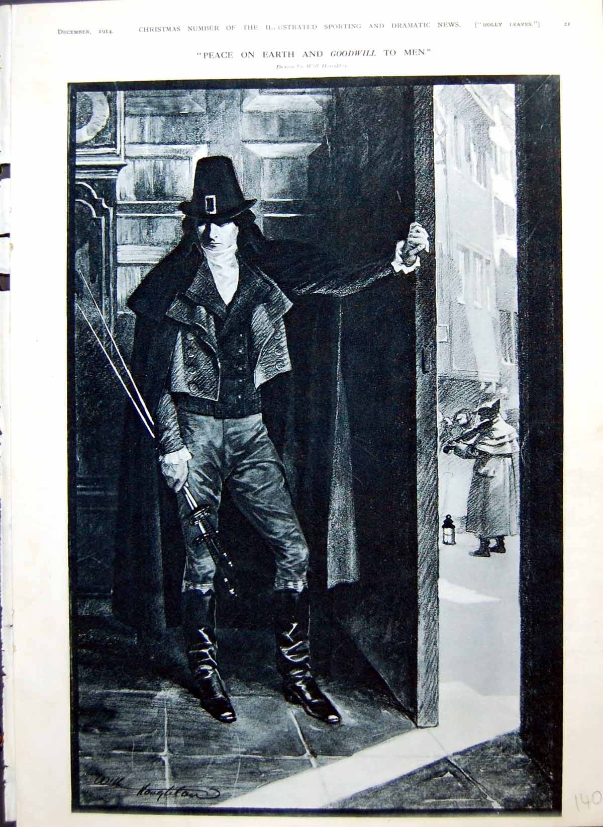 Antique Print Brooding Man Village Terror Dog Hunting Ghostly Tenant 1914 20th