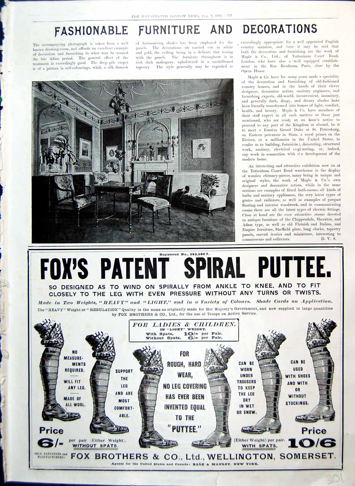 Old Adam Furnishings Fox'S Puttee Adverts Owbridge'S Lung Tonic 1901Victorian