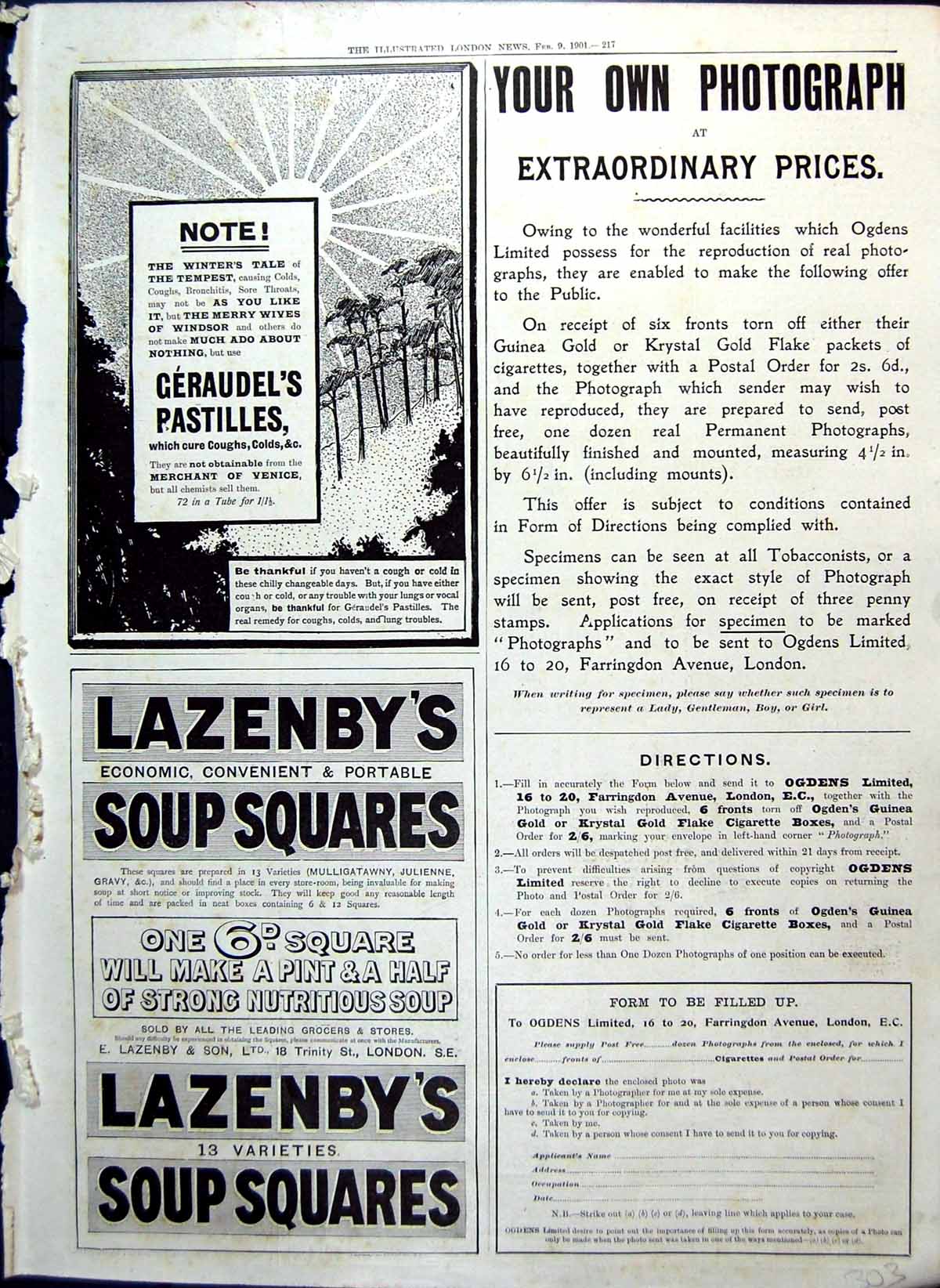 Old Print Geraudel'S Pastilles Lazenby'S Soup Squares Cuticura Soap 1901 20th