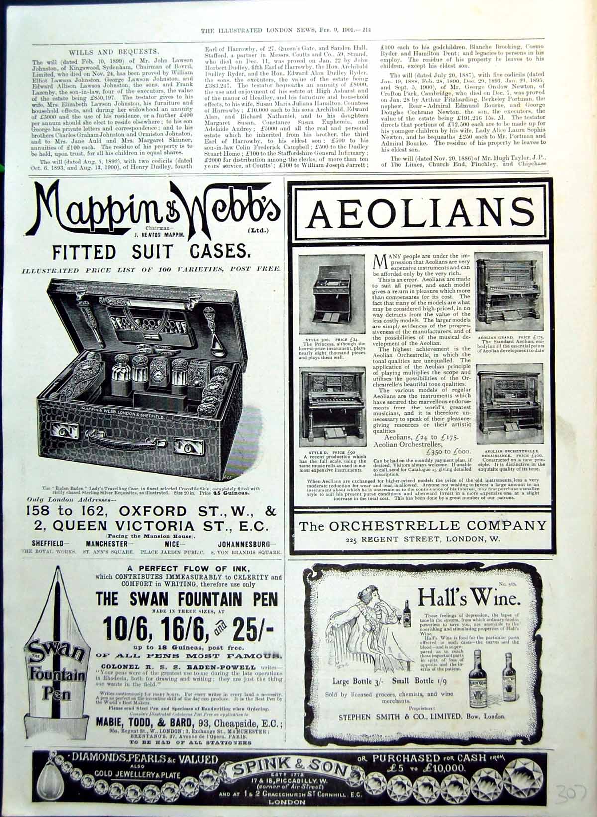 Old Print Mappin & Webb Fitted Suitcases Aeolians Scrubb'S Ammonia 1901 20th