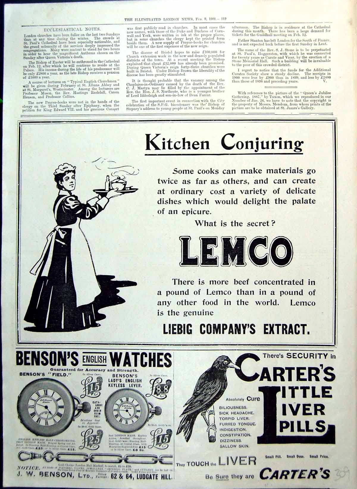 Old Carter'S Liver Pills Lemco Adverts Policeman Bovril Bennett 1901Victorian
