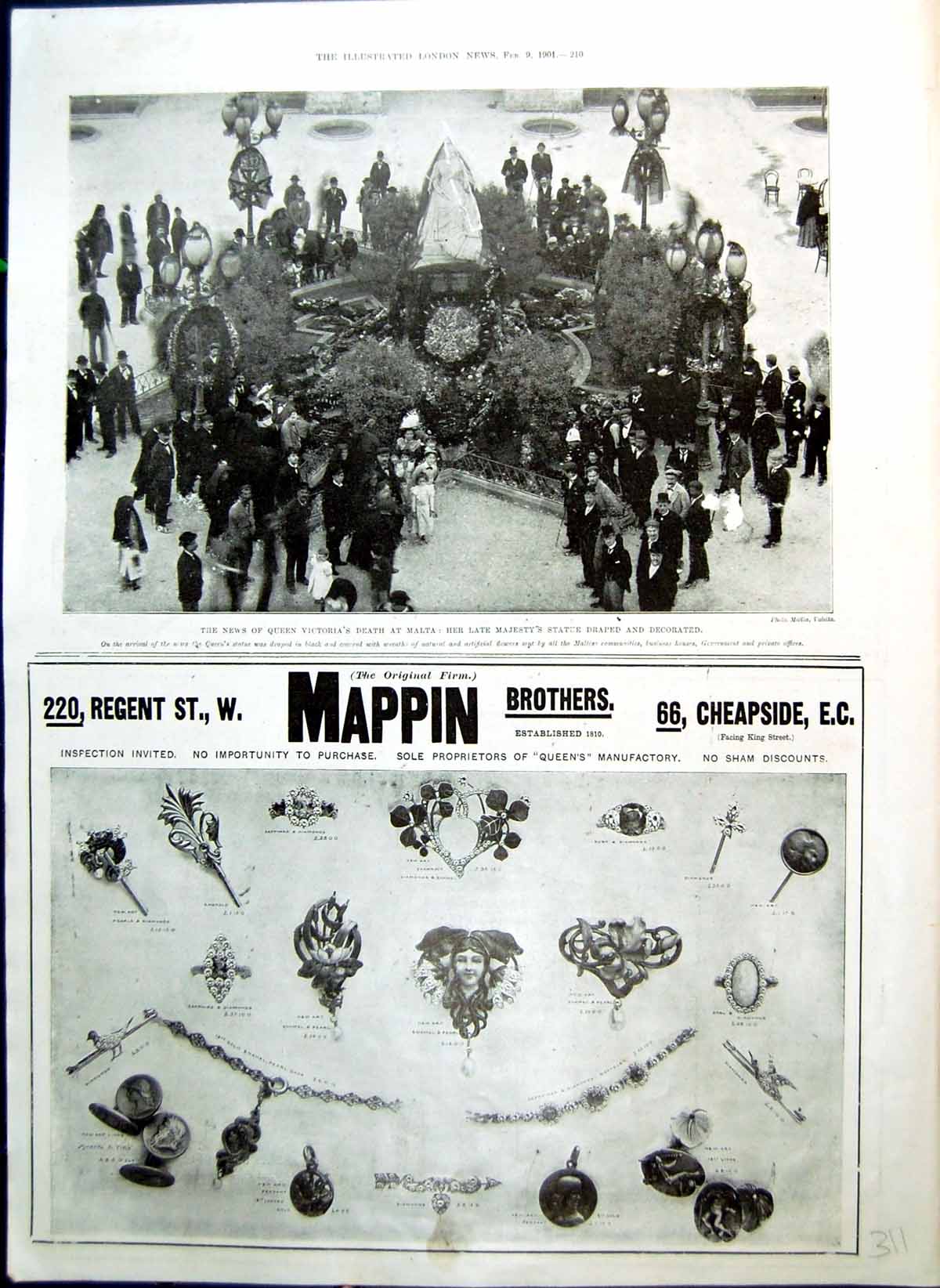 Old Print News Queen Victoria'S Death Statue Draped Court Mourning 1901 20th