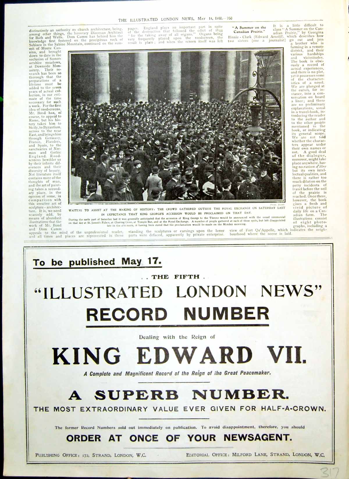 Antique Print Crowd Gathered Royal Exchange Awaiting Royal News Pears 1910