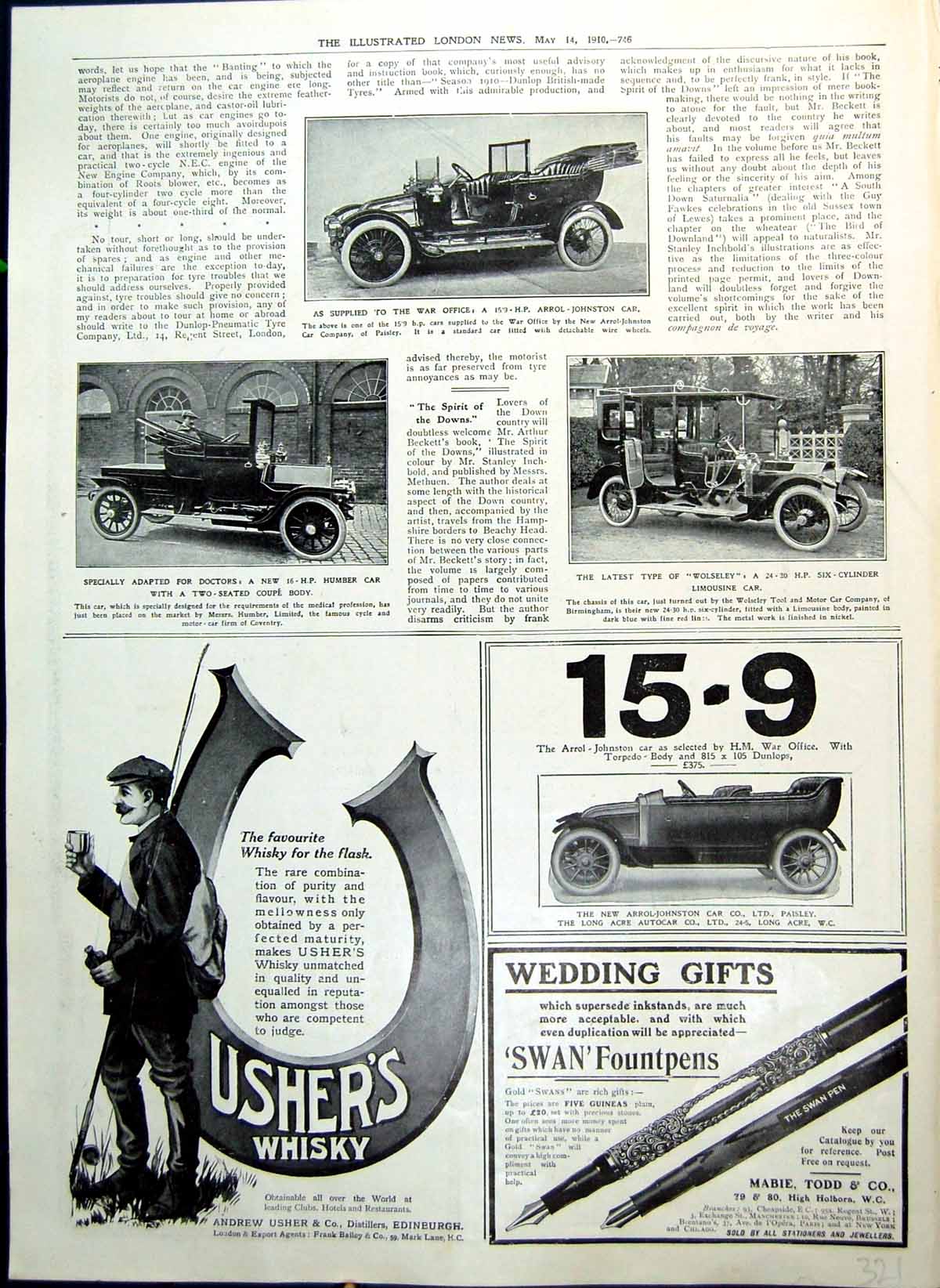 Antique Old Print Cars For War Office Doctors Adverts Ushers Michelin 1910