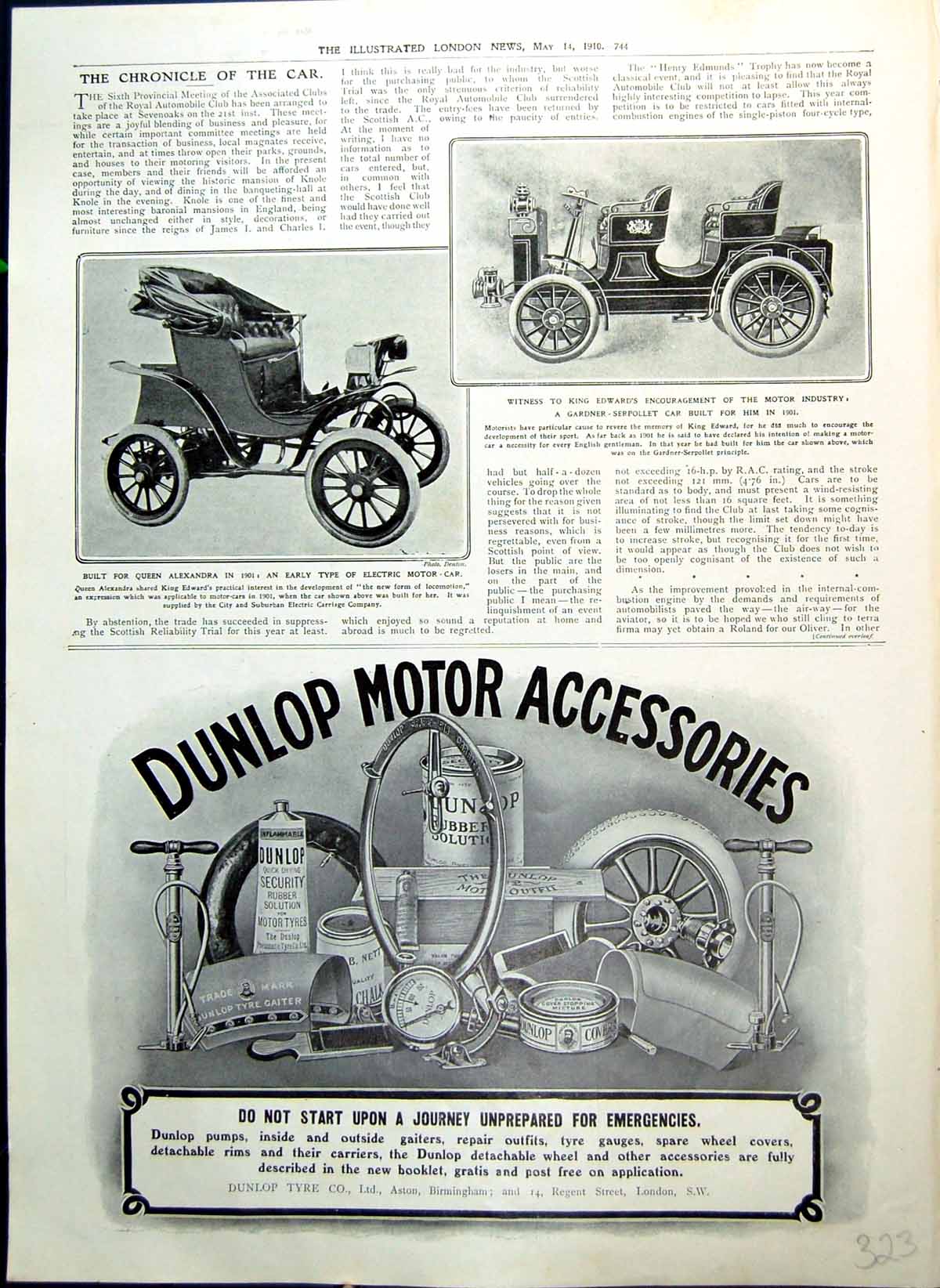 Antique Old Print Electric Motor-Car Dunlop Accessories Advert Pianola 1910