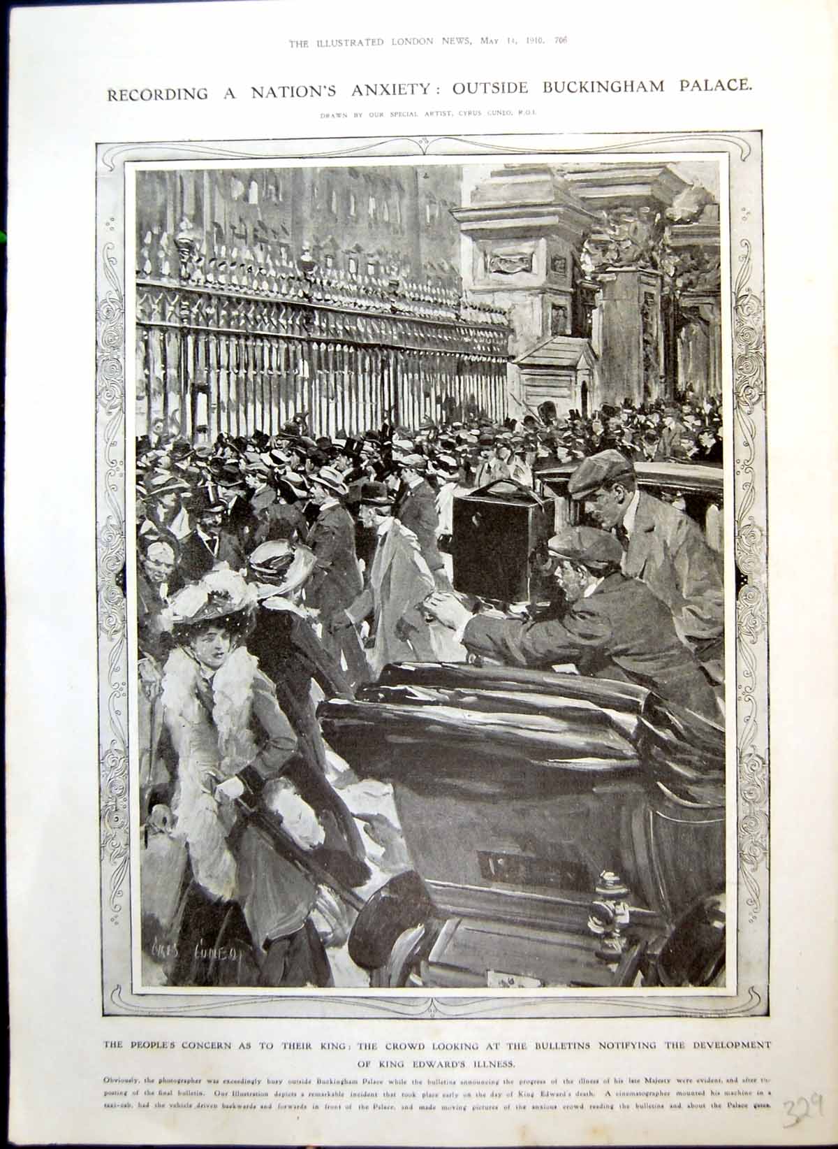 Antique Print Nation'S Anxiety King'S Illness Crowds Buckingham Palace 1910