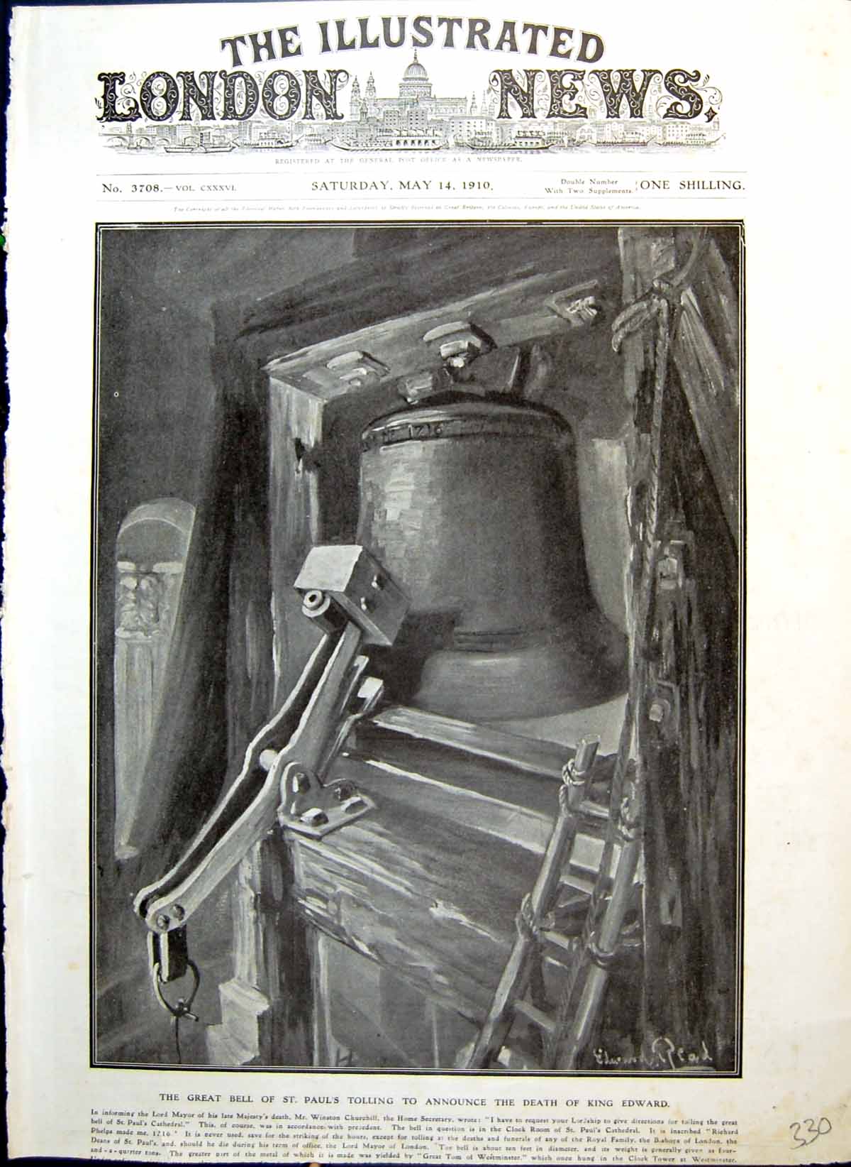 Old Print Great Bell St Paul'S Tolling Announcing Death King Edward 1910 20th