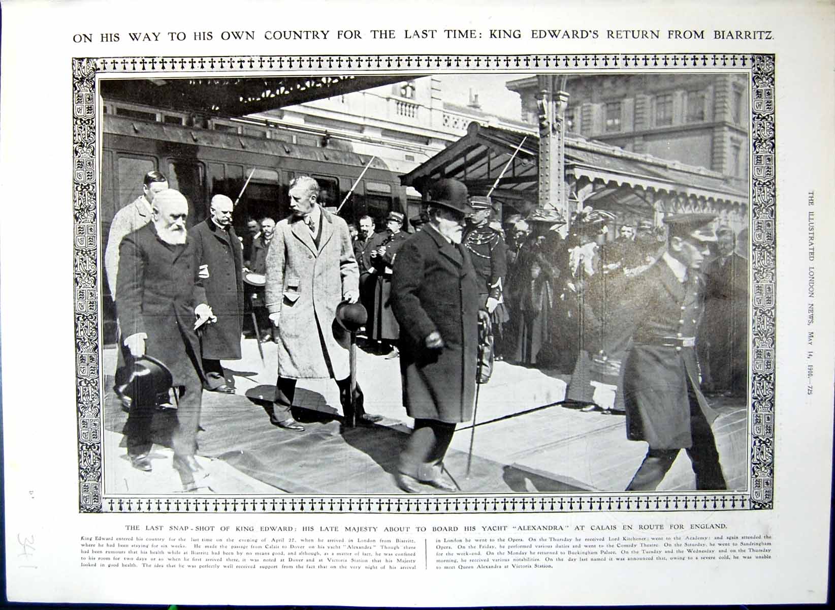 Antique Old Print King Edward'S Return Biarritz Late Majesty Horseback 1910