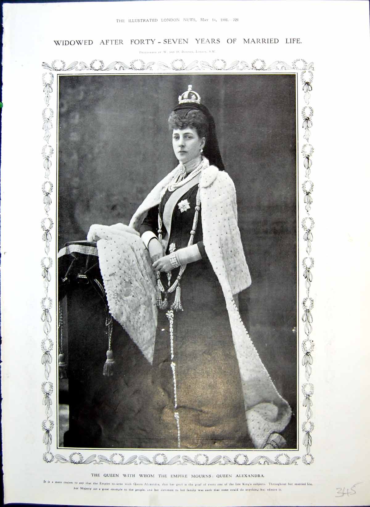 Antique Old Print Queen Alexandra Mourning Death Chamber Family Service 1910
