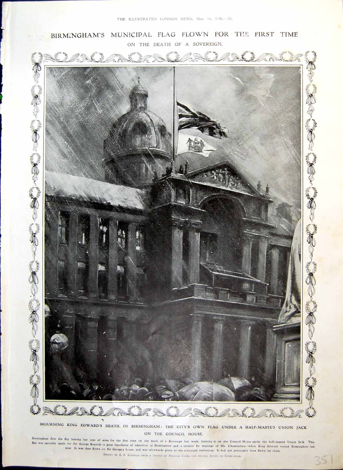 Old Birmingham'S Municipal Flag Flown Death Sovereign St Pauls 1910 20th