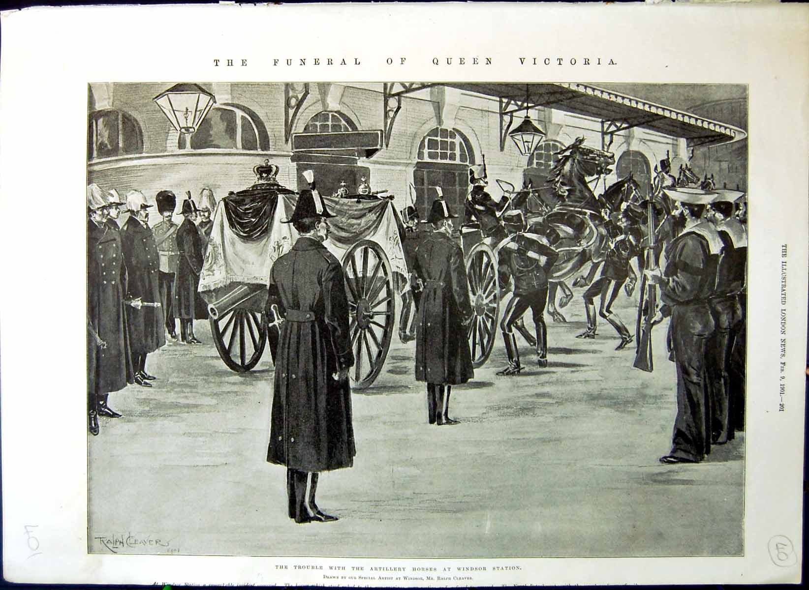 Old Print Funeral Queen Victoria Salute German Warships Bluejackets 1901 20th