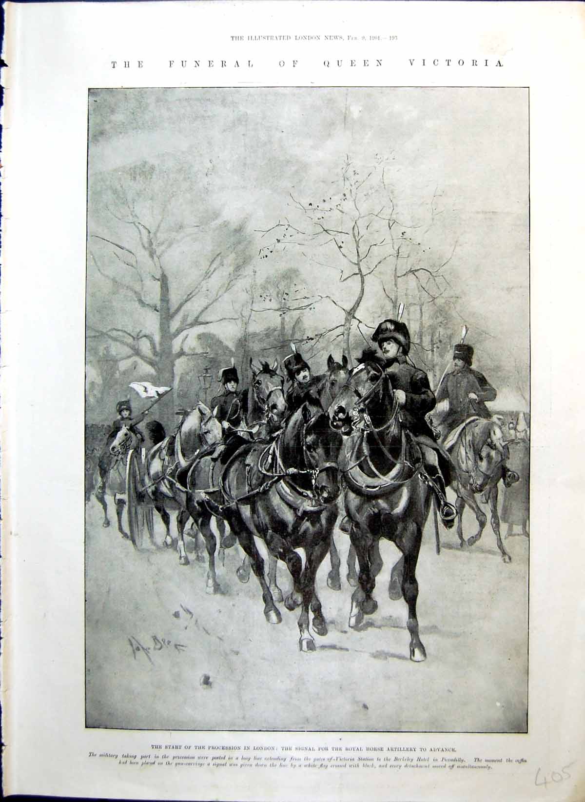 Old Print Funeral Queen Victoria Start Procession Hyde Park Princes 1901 20th