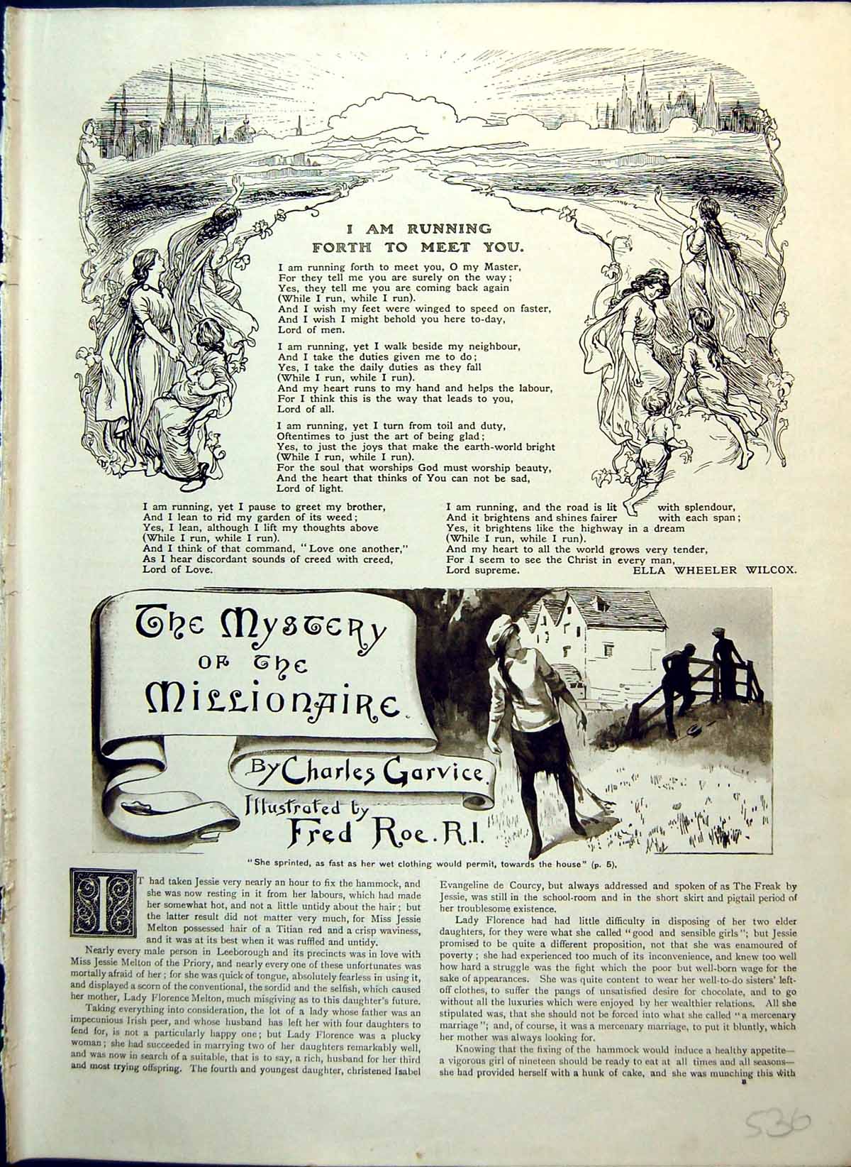 Old Print Religious Poem Ladies Relaxing Hammock Ground Pears Story 1914 20th