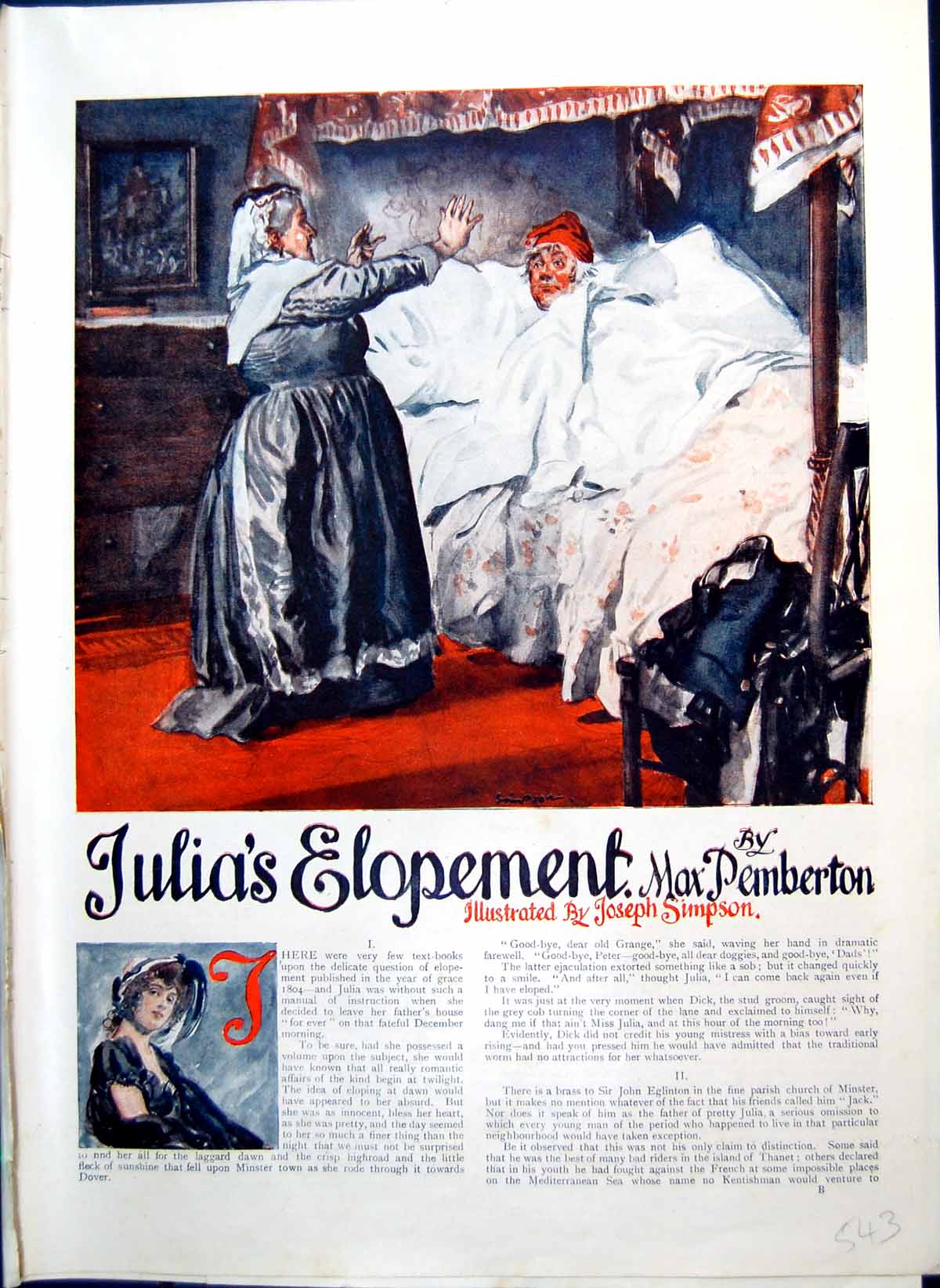 Antique Print Pears Story Julia'S Elopement Man Bed Riding Crop Lady 1915 20th