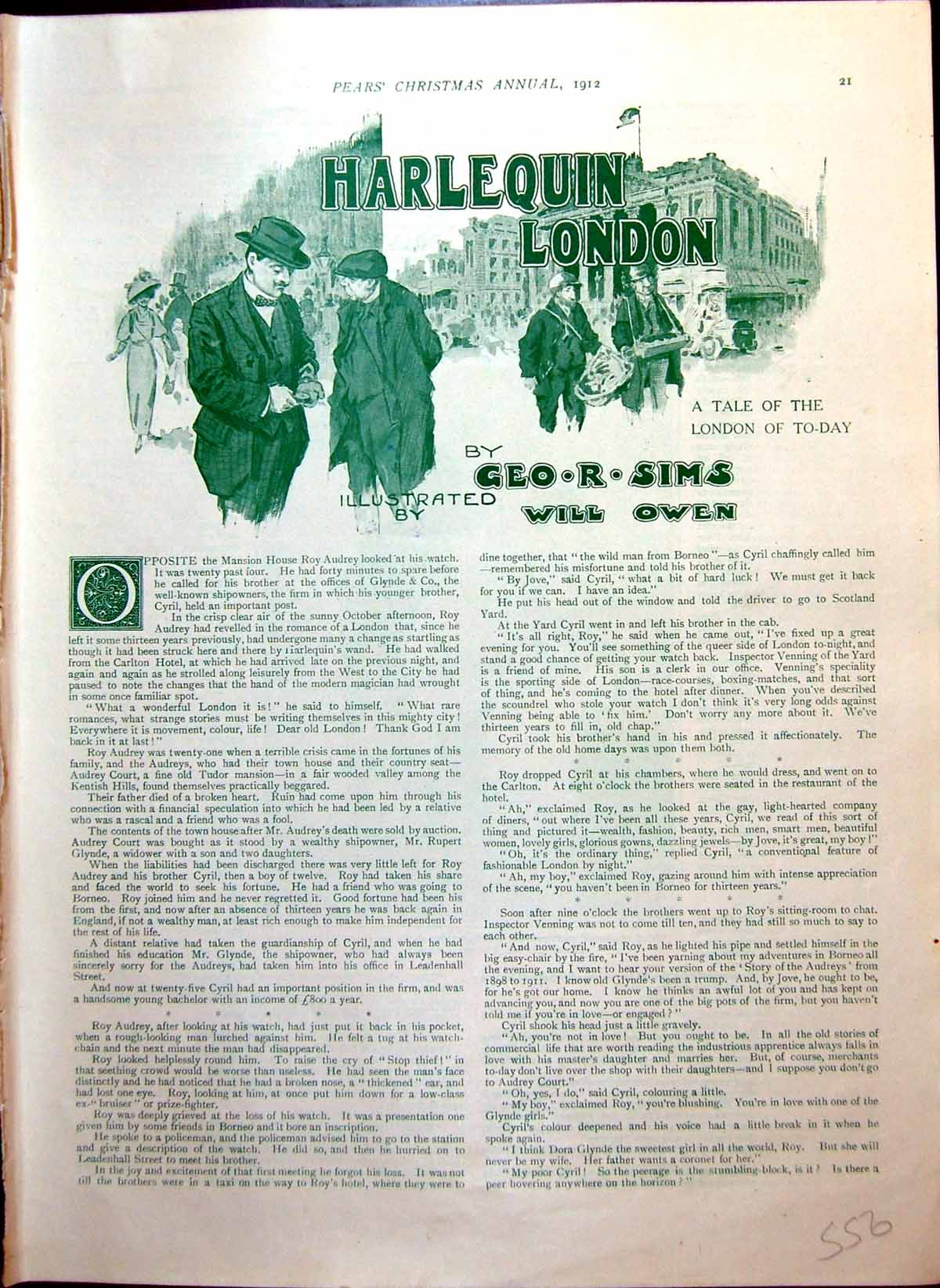 Antique Old Print Pears Story Harlequin London Tramps Hawkers Benches 1912