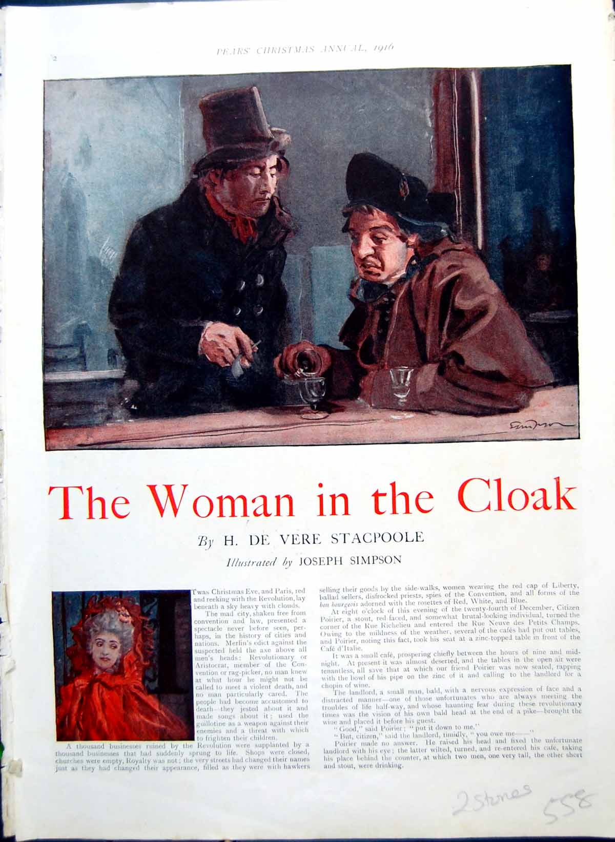 Antique Old Print Pears Stories Woman Cloak Red Christmas Date Zeppelin 1916