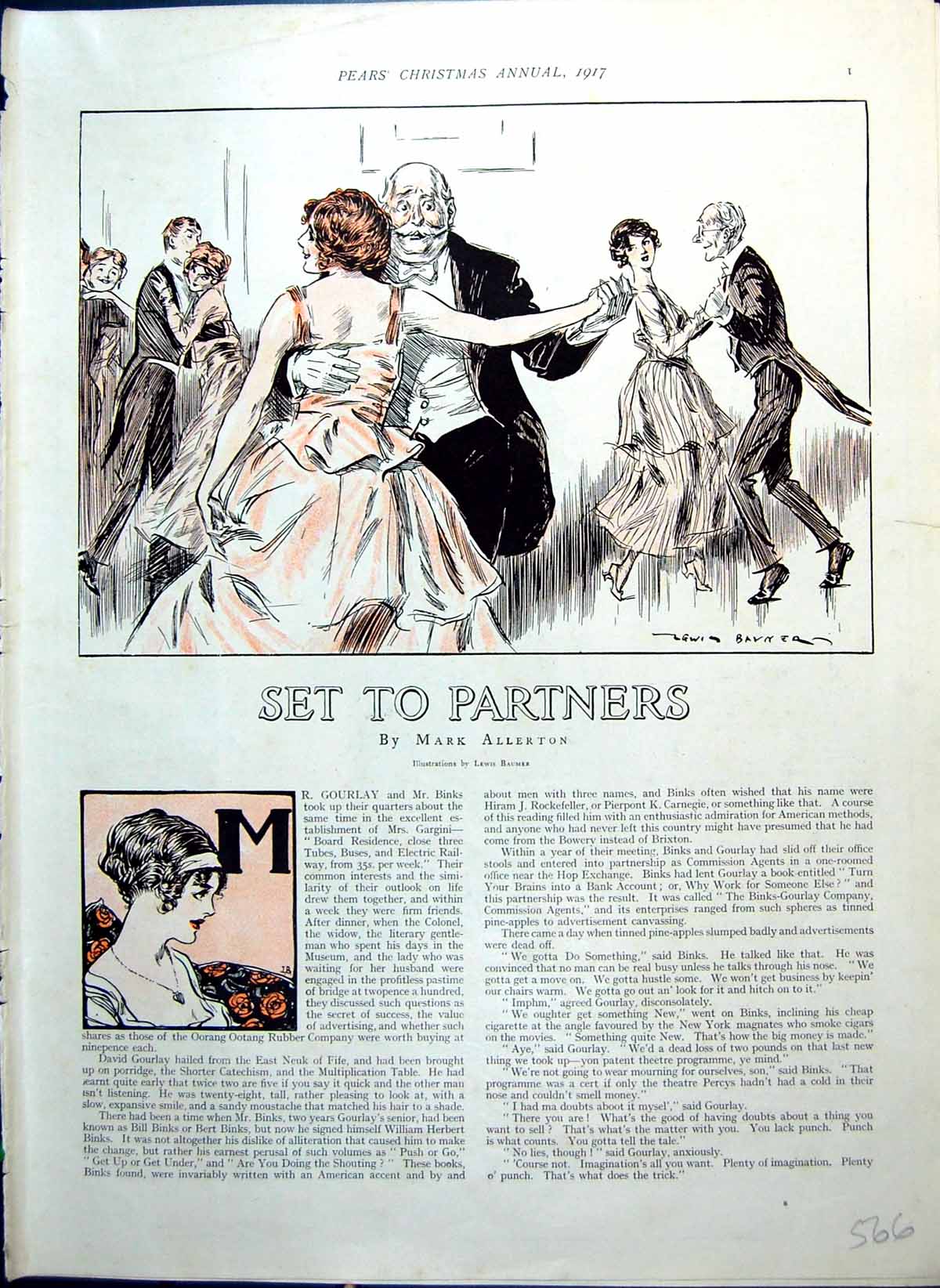 Old Print Set Partners Pears Story Dancing Colonel Wishing Romance 1917 20th