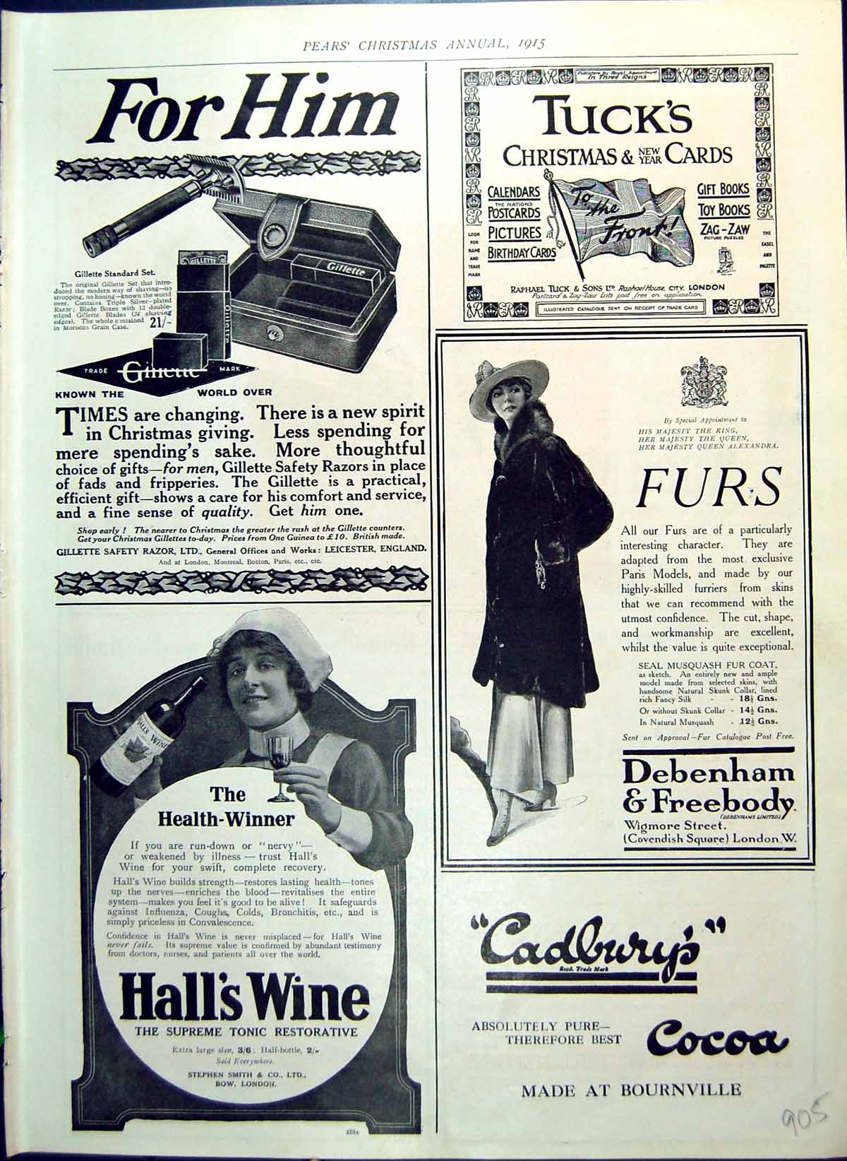 Antique Print Hall'S Wine Furs Adverts Nugget Boot Polish Wood-Milne 1915 20th