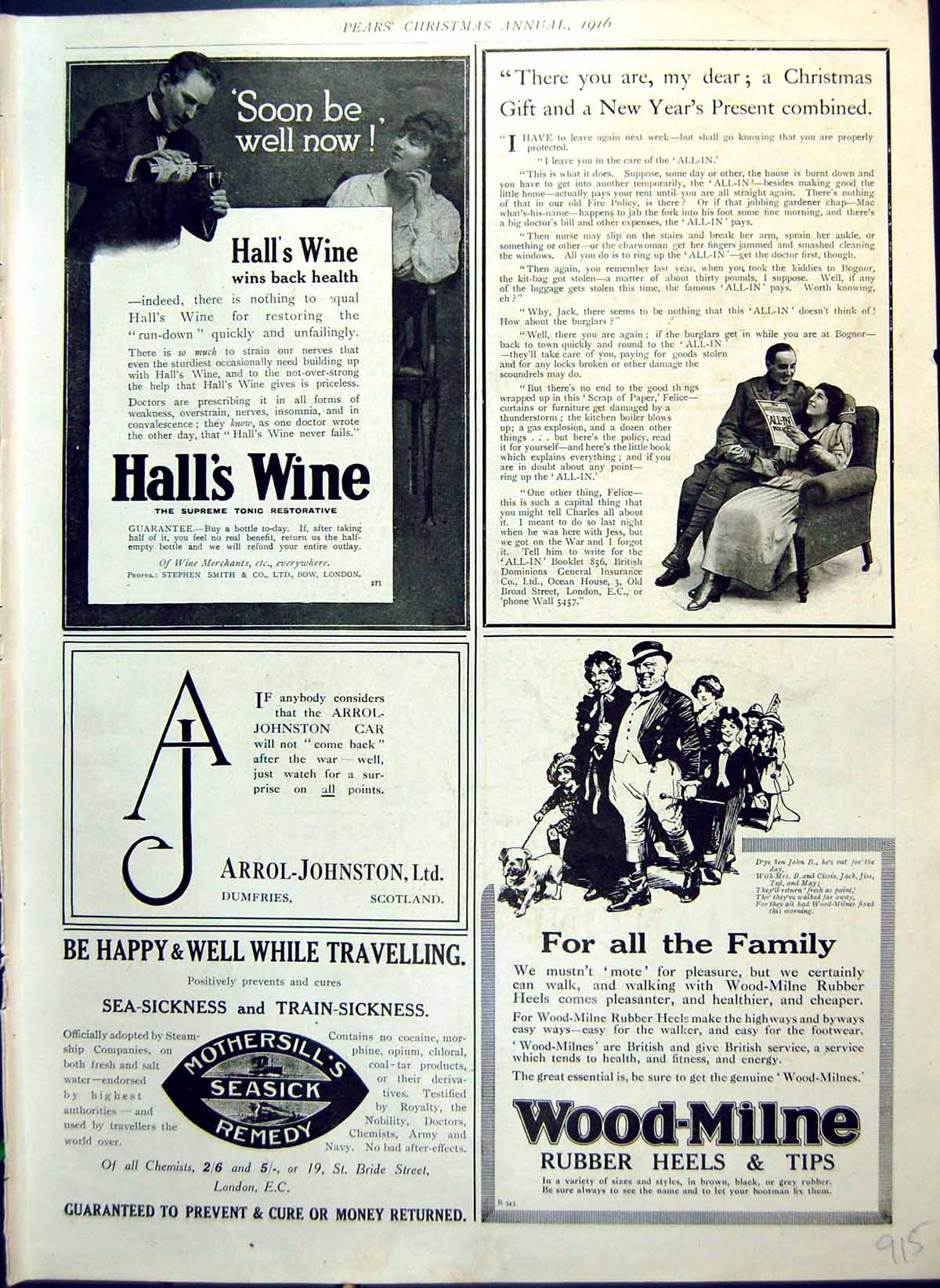 Antique Print Mothersill'S Seasick Remedy Hall'S Wine Adverts Thermos 1916
