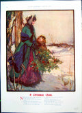 Antique Print Christmas Chant Mother Child Holly Colour Welcome Yule 1915 20th