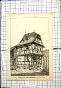 Original Old Antique Print House Quai St Jean Strasbourg Drawn Pj Marvin 1877