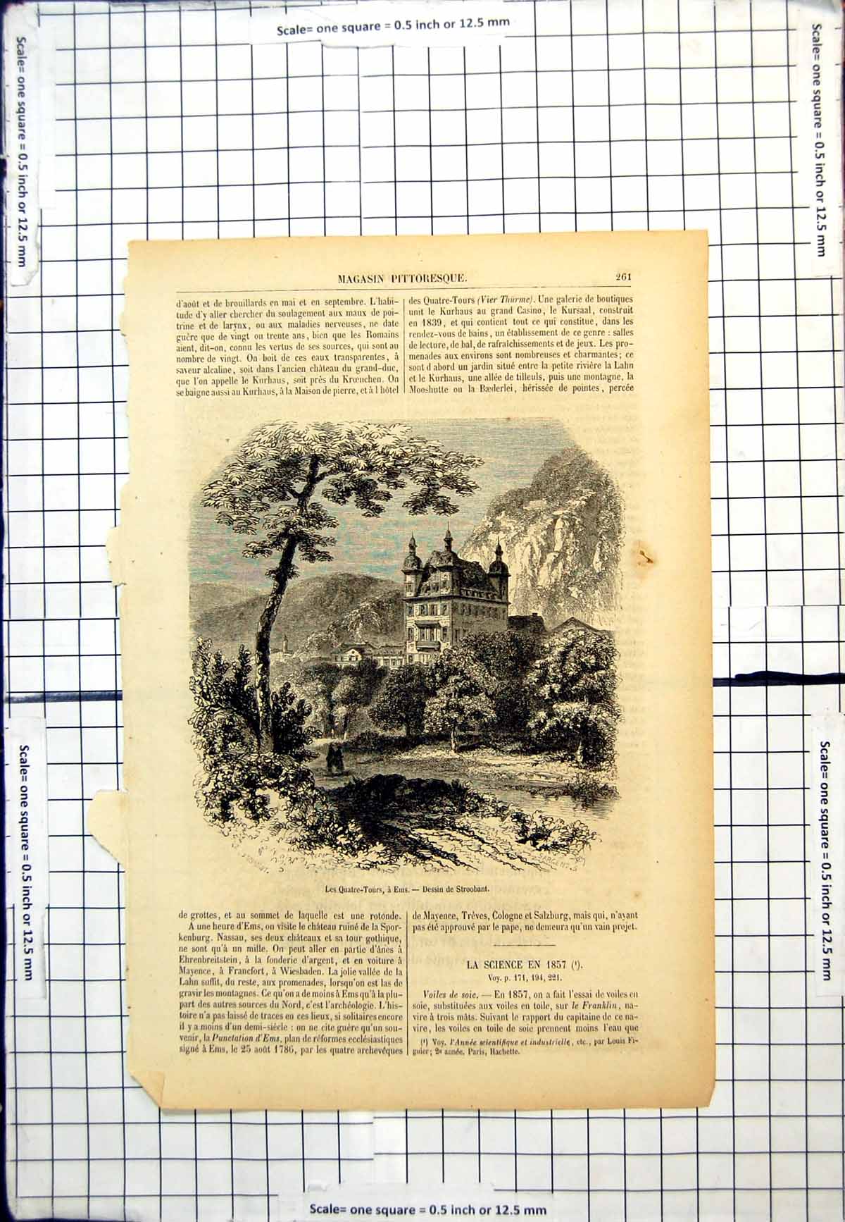 Old Antique Print Les Quatre-Tours A Ems Dessin De Stroobant Four Towers