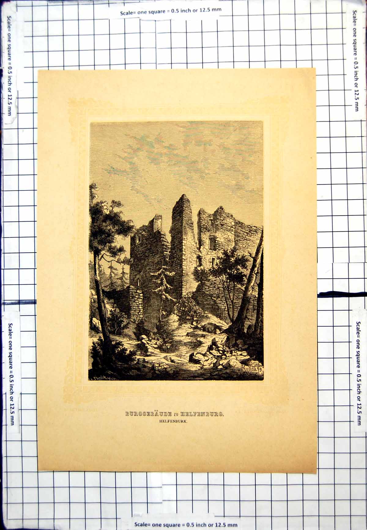 Original Old Antique Print Burggerbaude Zu Helfenburg Helfenburk Switzerland