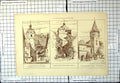 Antique Old Print Rothenburg Tauber Watch Tower Heidelberg Castle Nurnberg