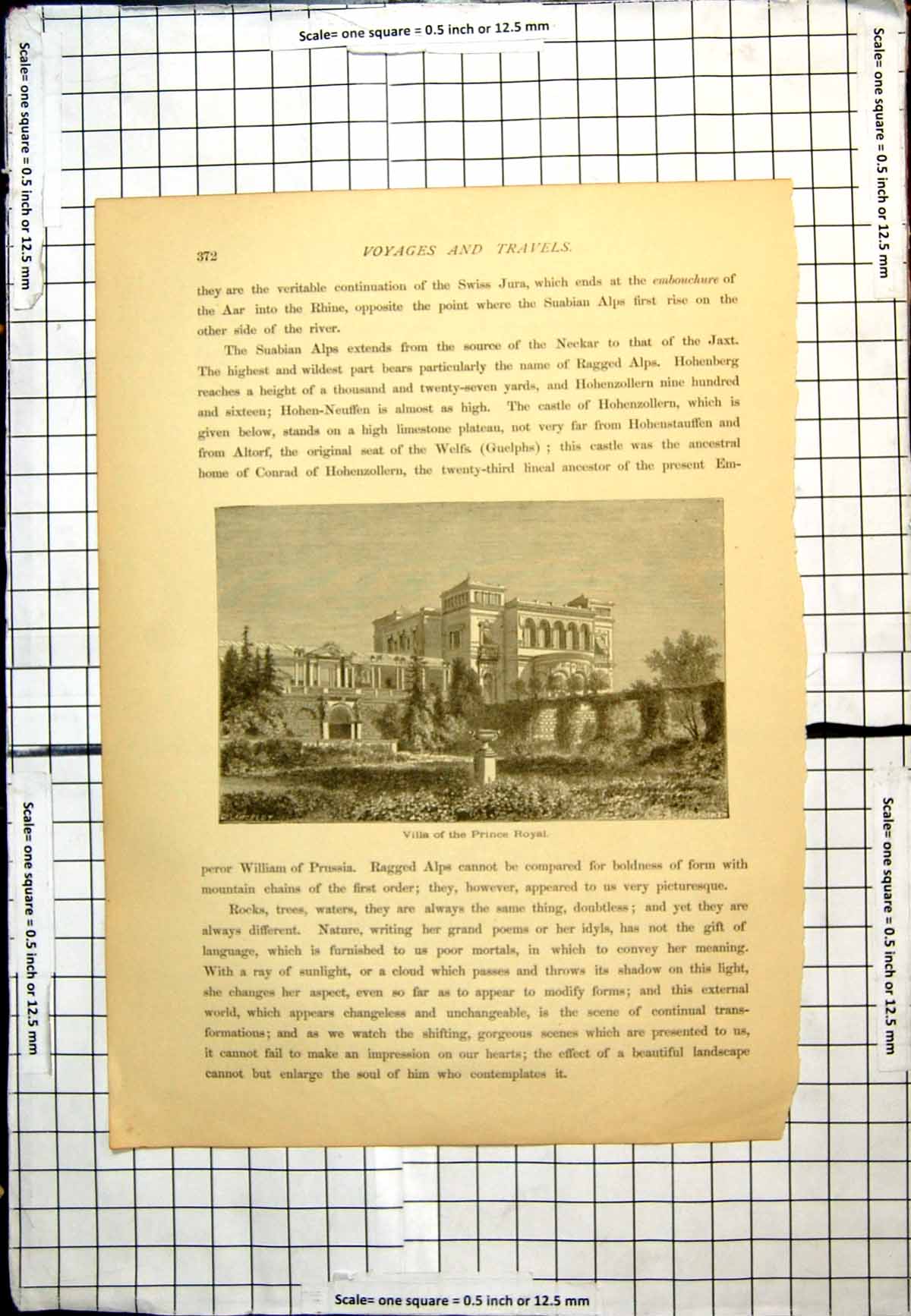 Original Old Antique Print Villa The Prince Royal Stately Home Urn Gardens