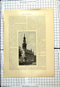 Original Old Antique Print Stadhuis Veer Municipal Palace Holland Middelburg