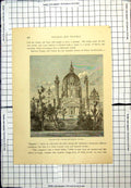 Old Antique Print Church St. Chales Borromeo Vienna Domed RoTowers Trees