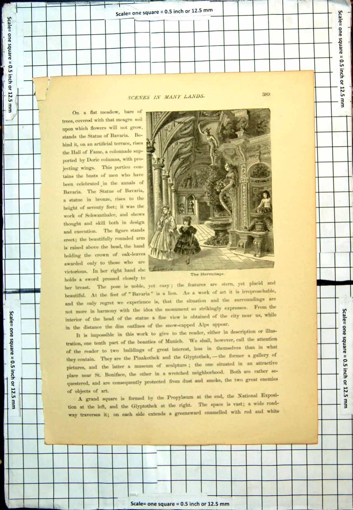 Antique Old Print The Hermitage Columns Arched Cilings Statuary Mother Child