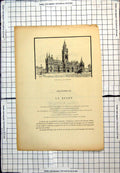 Antique Old Print Town Hall Manchester England Horse Carriage Street Lanterns