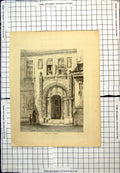 Old Antique Print Luther'S House At Eisenach Open Arched Doorway Columns