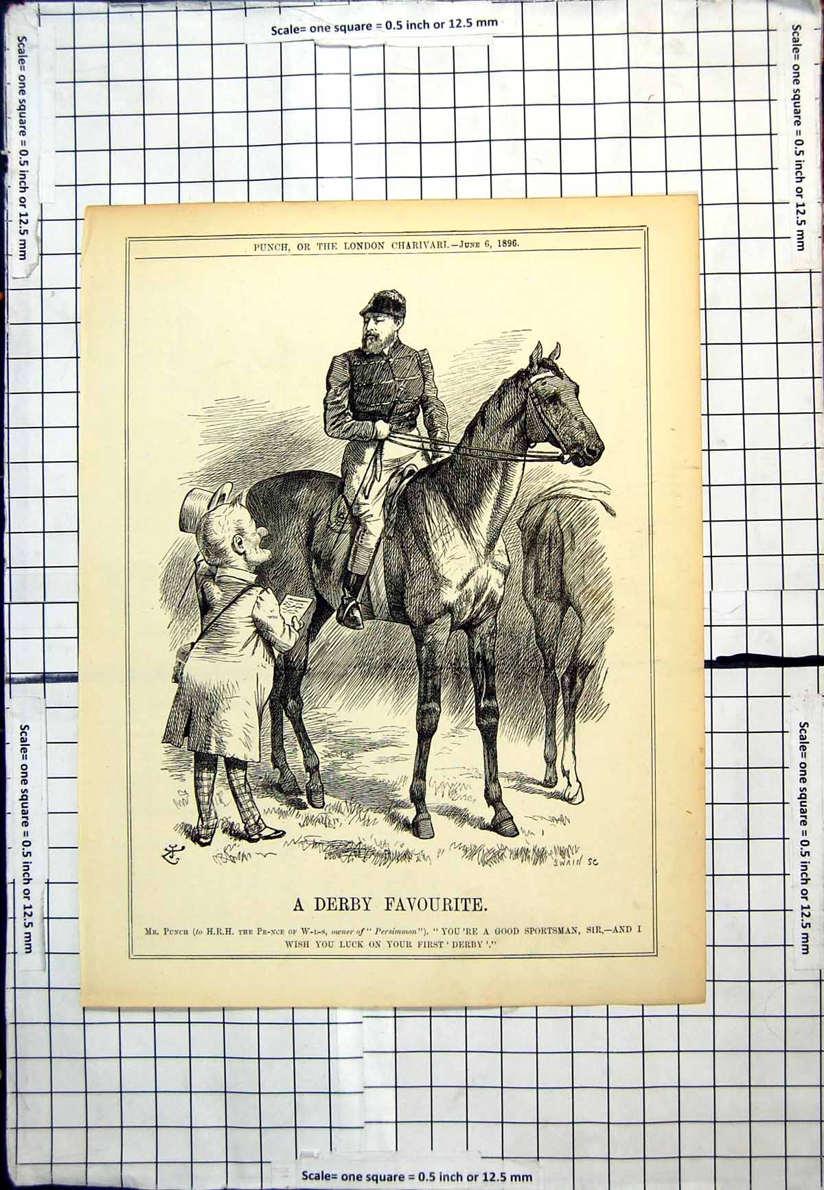 Antique Print Derby Favourite Punch Persimmon Hrh Prince Wales Cartoon 1896