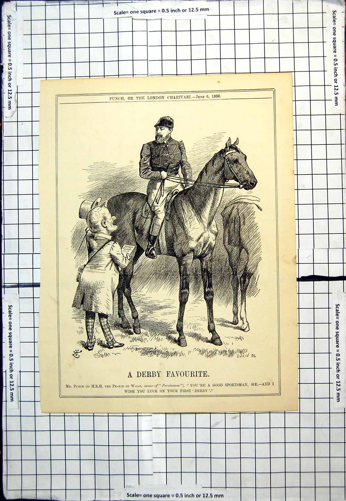 Antique Print Derby Favourite Persimmon Hrh Prince Wales Punch Cartoon 1896