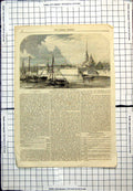 Old Antique Print Fort Citadel St Petersburg Seen From Water Boats Sails