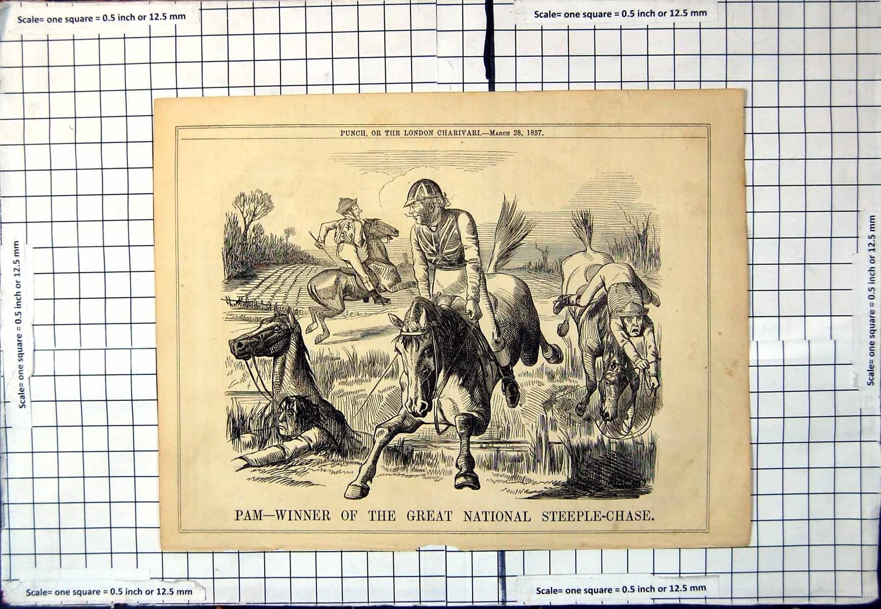 Old Antique Print Pam Winner The Great National Steeplechase Punch 1857 19th