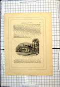 Original Old Antique Print The Parsonage House West Horsley Field Sheep Trees