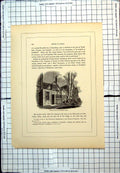 Original Old Antique Print Birth-Place Archbishop Abbot Humble Abode Surrey