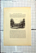 Antique Old Print Ashley-Park House Surrey Railings Gates Horemen Top Hats
