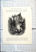 Antique Old Print Fernichurst Castle East Bank Jed Scoto-French Style Trees