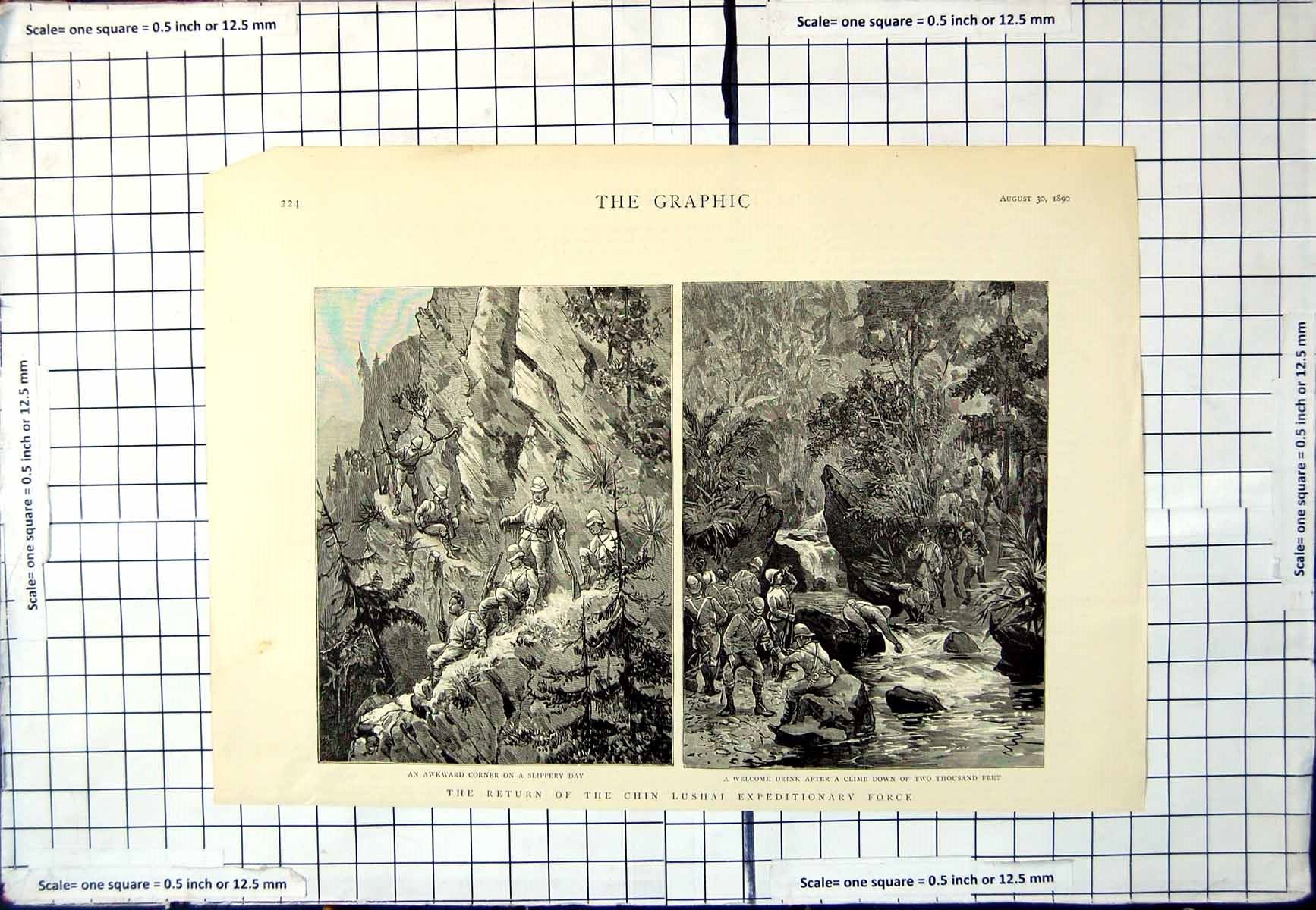Antique Print Return Chin Lushai Expeditionary Force Rocks Waterfalls 1890 19th