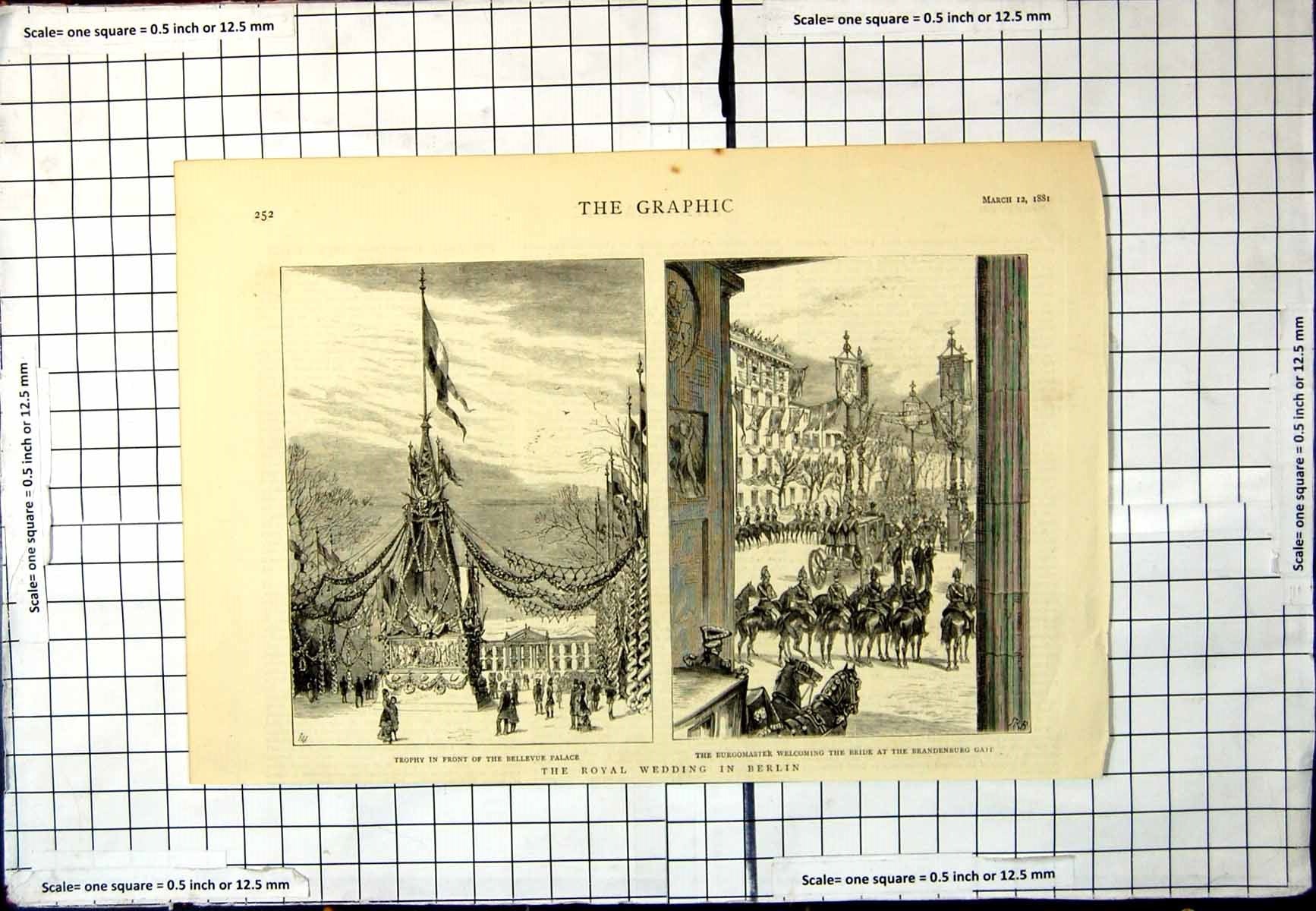 Antique Print Royal Wedding Berlin Trophy Bellevue Palace Burgomaster 1881 19th