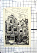 Original Old Antique Print Houses Voor-Straat Dordrecht Drawn We Pinkerton 1886