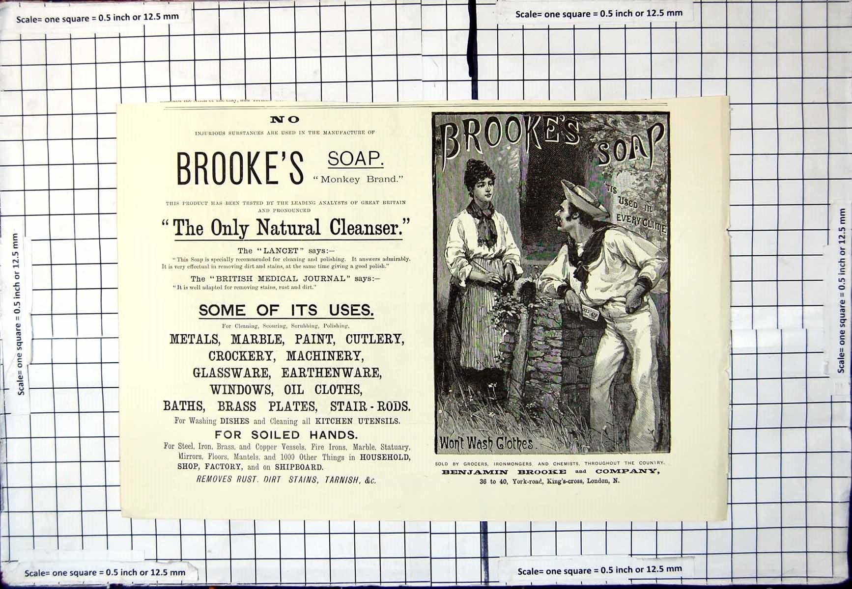 Antique Old Print Brooke'S Soap Sailor Leaning Over Wall Talking Lass Advert