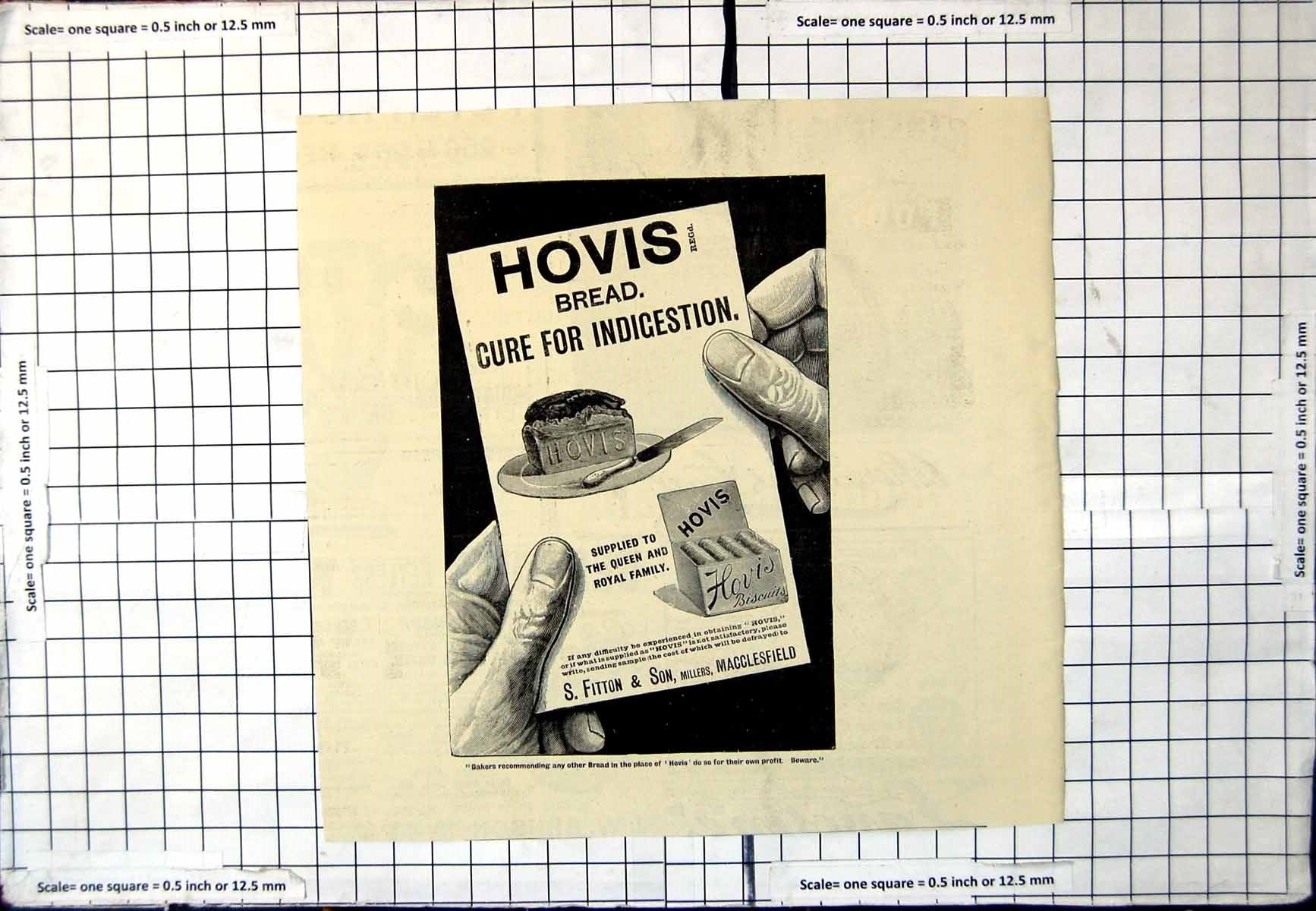Antique Old Print Hovis Bread Cure For Indigestion S. Fitton & Son Manchester