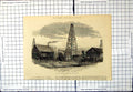Original Old Antique Print Land Oil Exterior An Oil-Working America 1875 19th